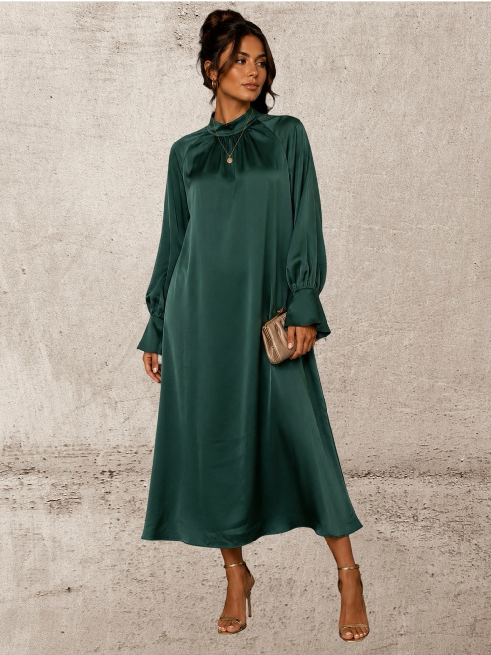 Gorgeous H&M Teal-Green Long-Sleeve Midi Dress